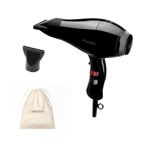 Elchim - Phon Digitale per Capelli Xlite Plus Nero con Sacchetta Bianca in Cotone - Asciugacapelli Professionale Made in Italy - Leggero e Silenzioso, Tempi Asciugatura Ridotti, 2400W
