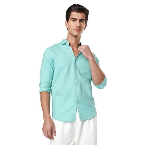 Image of Urbano Fashion Men's Linen Blend Full Sleeve Relaxed Fit Casual Solid Shirt