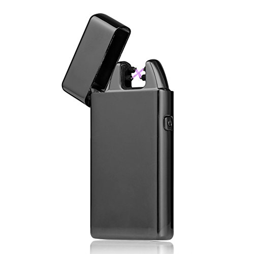 Kivors USB Rechargeable Windproof Arc Lighter Flameless Electronic Arc Lighter Double Arc Pulse Cigarette Metal Lighter (Black)