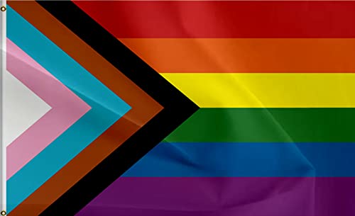 ANCONINE Progress Pride-Flagge, 1,5 x 2,4 m, LGBT Community Support Gay Pride Regenbogenbanner mit 2 Messingösen, strapazierfähig, doppelt genäht und hochwertiges Polyester (12,7 x 20,3 cm) Cover
