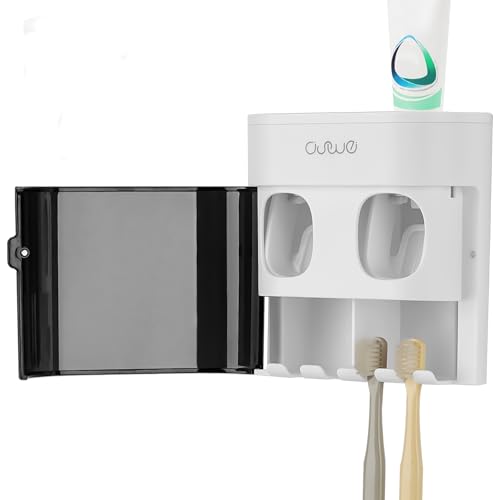 Linkidea Support de Brosse à Dents avec 2 Presse-Dentifrice, 4 Fentes en Plastique pour Douche, Salle de Bain, Distributeur Mural Compatible avec Oral-B...
