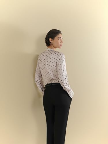 Image of FableStreet Women Formal Shirt | Relaxed Fit V-Neck Polka Dot Pattern with Pleated Detailing | Satin Fabric for Business Casual