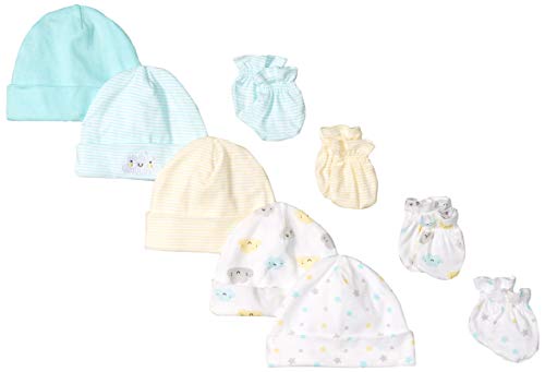 Gerber Baby 8 9-Piece Cap and Mitten Sets, 9pc Clouds, Newborn
