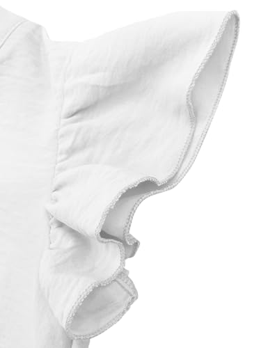 Image of Floral Find Girls Casual Ruffle Short Sleeve V Neck Textured Shirts Summer Dressy Tunic Top Blouses