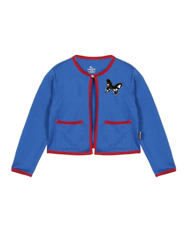 Image of KiddoPanti Girls Fleece Crop Length Shrug | Cotton Poly Fleece Fabric |Sequin Patch on Chest | Front Open Pearl Button Closure | Crop Length, Full Sleeve | Lightweigth & Breathable Girls Shrug