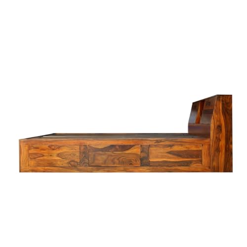 Image of Solid Sheesham Wood Bed Wooden Dreamy Nights Bed for Bedroom and Home Furniture | (Storage Bed -4)