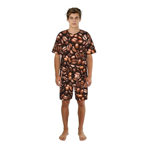 Pyjama court homme grains de café en coton d'été avec poches