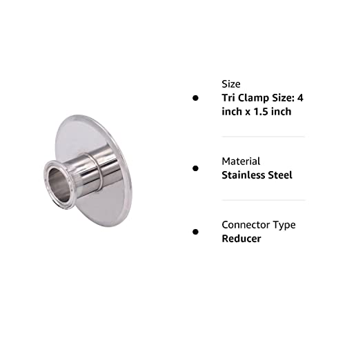 Dernord Sanitary Concentric Reducer Tri Clamp Clover Stainless Steel 304 Sanitary Fitting End Cap Reducer (Tri Clamp Size: 4 Inch X 1.5 Inch) #TOP6