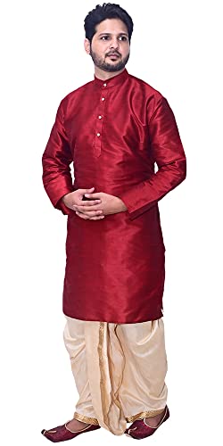 Image of Om Shubh Mangalam Men's Dupion Silk Fancy Dhoti Kurta Set