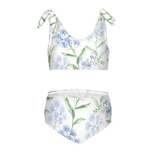 Girls Forget-me-nots on White Background Swimsuit Two Pieces Bikini Set Bathing Suits Swimwear Crop Top Swimsuit Set