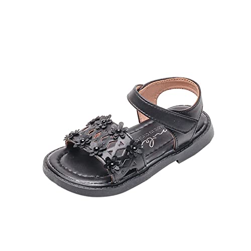 Girls Sandals Open Toe Mesh Design Flat Sandals Summer Outdoor Casual Beach Shoes Comfort Little Kid Princess Shoes (Black, 9 Toddler)