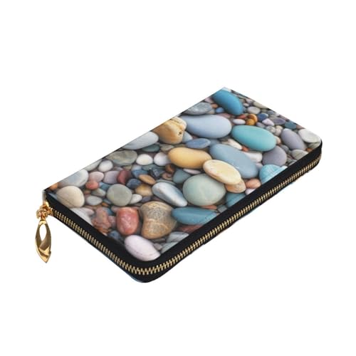 Beach Colored Pebbles Wallet For Women Men Clutch Rfid Blocking Leather Wallets Large Capacity Purse Credit Card Holder Money Case With Zipper Phone Holder Long Travel Purse3