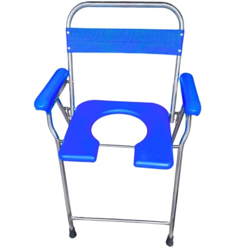 Image of Stainless Steel Toilet Chair, Foldable, Stainless Steel Commode, Bathroom Chair, for Elderly, Disabled and Pregnant Women, Lightweight, Portable, Anti-Skid, Support Upto 100Kg (Blue, Normal)