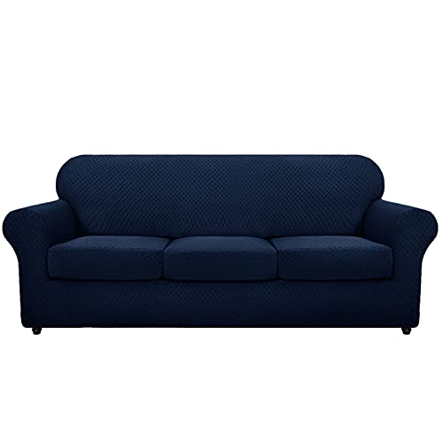 CXYKN Funda elástica para sofá, 4 Fundas de Jacquard para Muebles, Funda Gruesa Antideslizante para sofá, Funda Lavable para sofá para Sala de Estar, Mascotas, 3 plazas, Azul Marino, Grande