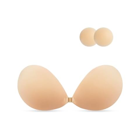 candyfouse Sticky Strapless Bra, Reusable Push Up Bra, Adhesive Bras for Women,Invisible Backless Bras with Nipple Covers Nude Cover