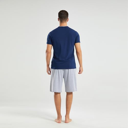 Men's Comfortable Short Sleeve Pajama Sets, V-Neck Top and Shorts Sleepwear Summer Pajamas3