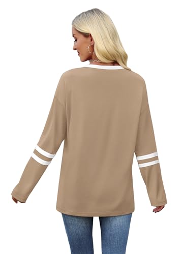 Image of Sampeel Long Sleeve Shirts for Women Color Block Casual Tops Fall Outfits 2026 Basic Tees Trendy Spring Clothes