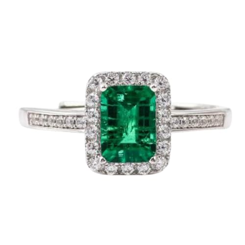 Bague émeraude femme en argent 925 et moissanite, cadeau de naissance idéal