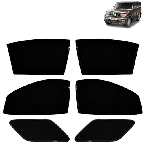 Image of KINGSWAY Car Sun Shade Curtains Only Compatible with Mahindra Bolero (2020 Onwards) | Z-Black Fix-Type (Non-Magnetic) | UV & Heat Protection | Pack of 6 Pcs