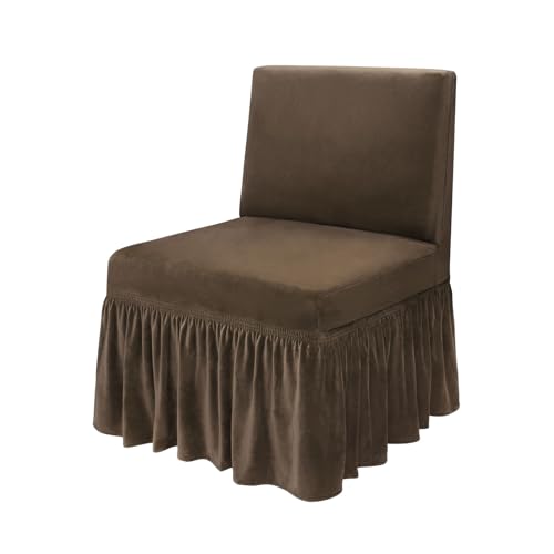 NICEEC Brown Spandex Armless Accent Chair Cover with Skirt...