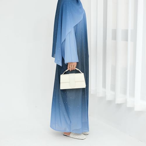 Muslim Abaya for Women Gradient Color Cardigan Islamic Flash Robe Prayer Clothes with Hijab2