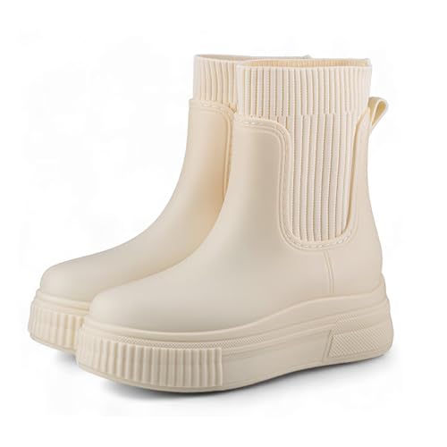 ZEPYFXIT Botas de Agua Mujer Impermeables Antideslizantes Botines de Lluvia para Invierno Cómodos (Beige 4024, 40 EU)