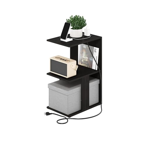 Mesa auxiliar Furinno Boyate espresso con USB y Tipo C para sofá y almacenamiento 2