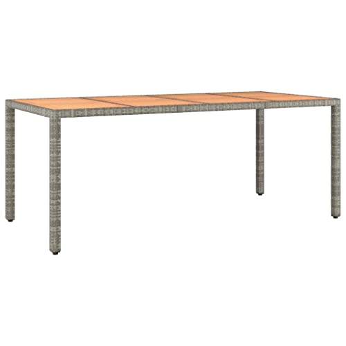vidaXL Table de Jardin et Dessus en Bois Gris Résine tressée et Acacia, Meubles de Jardin, Meubles d'extérieur, Table, Table à Manger