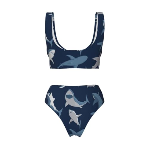 Bikini de tiburón de dibujos animados azul traje de baño de dos piezas triangular 6