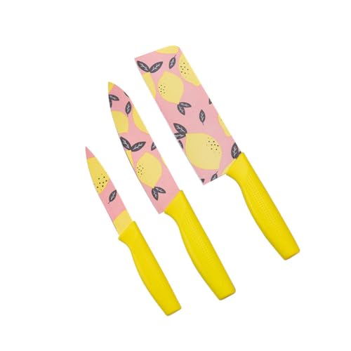 Image of Zibuyu 3PCS Knife Set for Kitchen Use, Stainless Steel Chef Cutter Fruit Cutter Utility Cutter with Anti Slip Handles, Fashion Printed Design for Home Cooking and Daily Meal Prep
