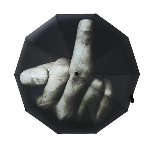 Folding Fingerprint Travel Umbrella UV Protection Rude Finger Salute Print Design Lightweight Rain Shade for Men and Women Gift