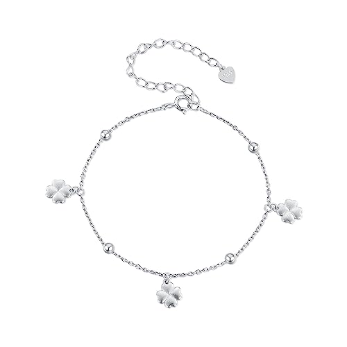 Pulsera chapada en trébol de la suerte para mujer, joyería de sencilla y bonita ajustable