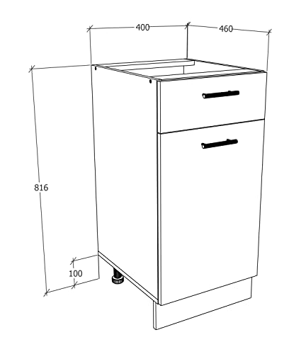 Armoire de cuisine 40 cm Esilo avec tiroir, meuble bas blanc compact - 3