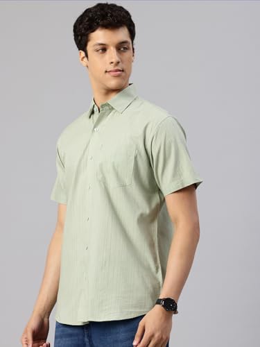 Image of Majestic Man Men's Pure Cotton Dobby Weave Checks Slim Fit Half Sleeve Casual Shirt