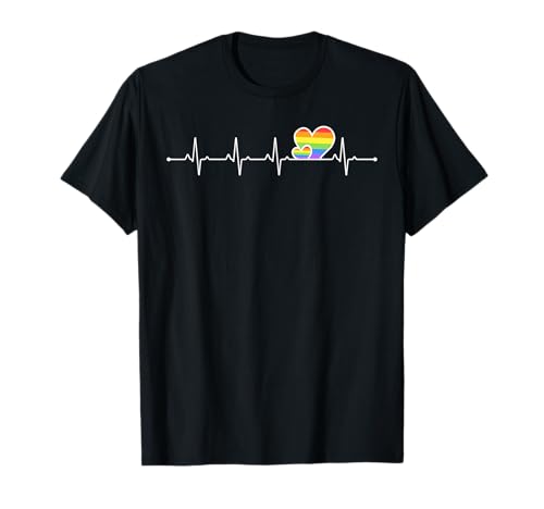 Herzschlag EKG LGBT Gay Pride Regenbogen Flagge T-Shirt