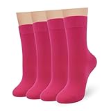 Sakusock Womens Combed Cotton Color Thin socks - Breathable Soft Crew Casual Socks Comfort Gift 4 Pairs (8-11, Pink)