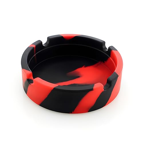 YCLFHOO Silicone Ashtray,Heat Resistant Ash Tray,Nonstick Won’t Break Round Design Cool Ashtray for Outdoor/Restaurant/Indoor/Home-BLACK and RED Mixing