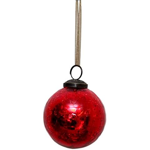 Aurora Christmas Glass Crackle Ball Christmas Bauble, Red, 3" Cover