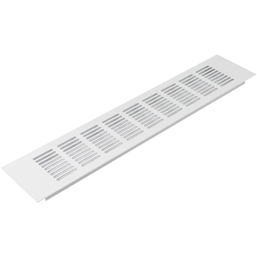 Vent Systems 400 x 80 mm / 16 x 3 Inch Air Supply Ventilation Grille - White Aluminium Rectangle Intake/Exhaust Grate - HVAC Register Cover for Floor, Wall, Door Duct