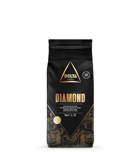 Delta Cafés - Café en Grano Diamond - 1 Kg - Intensidad 12 - Mezcla de Granos de Café Tostados Arábica y Robusta - Muy Aromático con Notas de Maíz y Cacao.