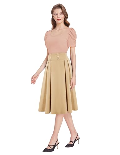 Image of Belle Poque Women's Midi Pleated A-Line Skirts Pockets