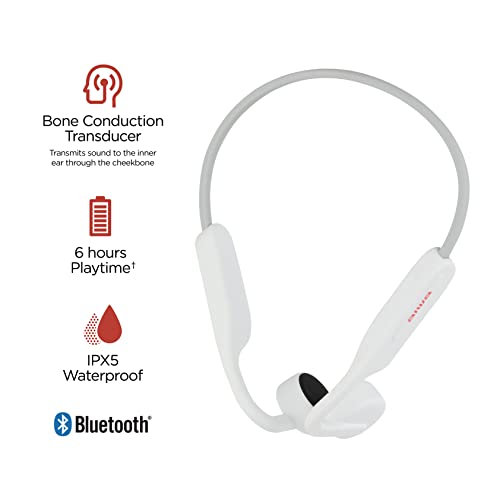Image of Aiwa Bone Conducting Wireless Headphones - Open-Ear Wireless Bluetooth 5.0 Sports Headphones, 6 Hours Playtime, IPX5 Waterproof Earphones for Gym, Running, Hiking, and Cycling, White