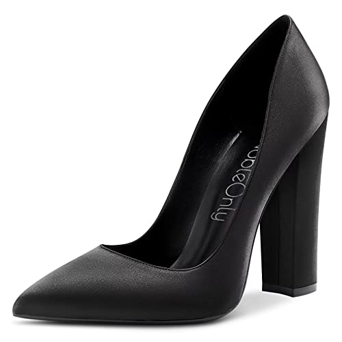 NobleOnly Women High Chunky Block Heel Pointed Toe Slip-on Pumps Dress Sexy Wedding 4.7 Inches Heels