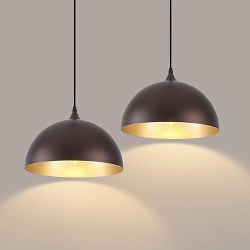 Image of 12 inch Black Dome Pendant Light, Modern Farmhouse Pendant Light, Large Pendant Lamp for Kitchen Island Dining Room Bedroom Hallway Foyer (Bulb Not Include)