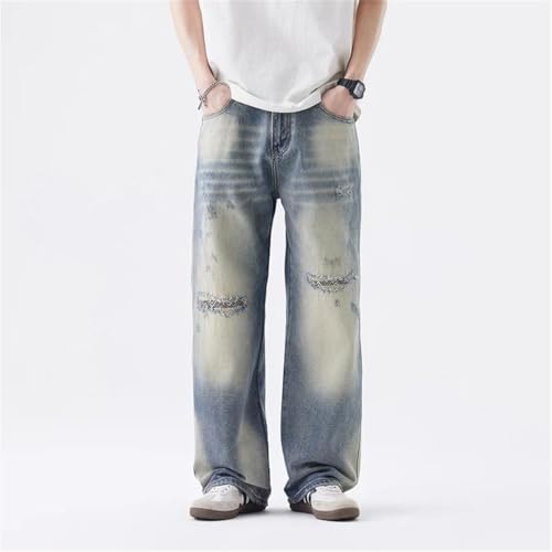 Men's Ripped Jeans Retro American High Street Loose Casual Straight Jeans3