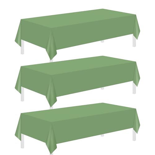 Image of Childom 3 Pack Sage Green Tablecloths,54 inchx108 inch Plastic Table Cloth Disposable for Rectangle Tables,Sage Green Table Cover for Dinner Outdoor Picnic Birthday Bridal Wedding Baby Shower Party Decoration