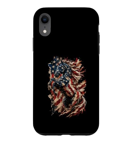 Horse Patriotic Equestrian 4th Of July USA American Flag �X�}�z�P�[�X iPhone XR �p