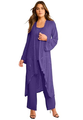 Roaman's Women's Plus Size Three-Piece Beaded Pant Suit