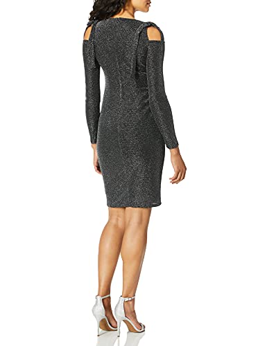 Maggy London Women's Metallic Knit Cocktail Sheath with Cold Shoulder Detail