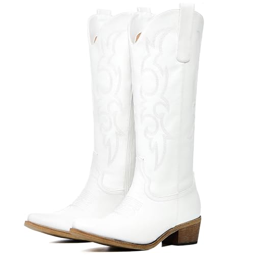 Image of Cowboy Boots for Women, Cowgirl Boots with Embroidered and Chunky Heel, Ideal for Daily Wear and Country Fashion